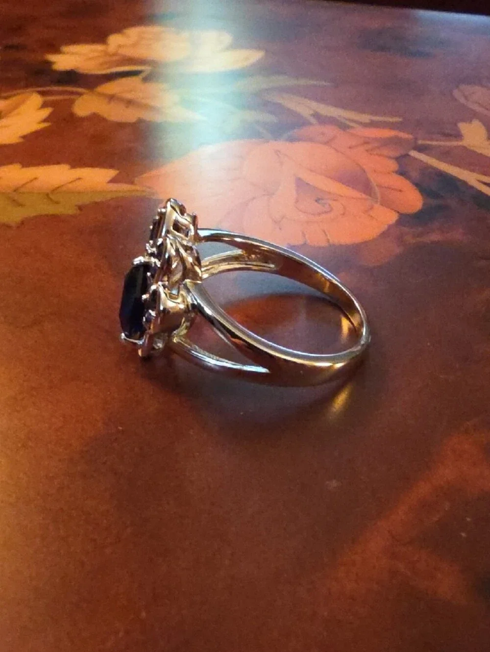 JTV Lab Created Blue Sapphire Rhodium Over Silver Paw Print Ring SZ 10